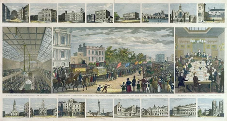 Escenas asociadas con la presentación de la petición al Parlamento por Thomas Duncombe (1796-1861) en 1842